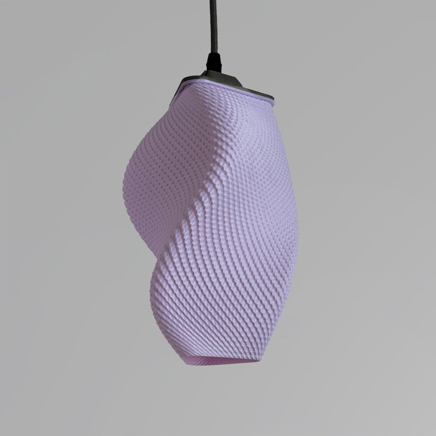 Contemporary pastel accent lamp by sozori with a unique twisted design in soft lavender color