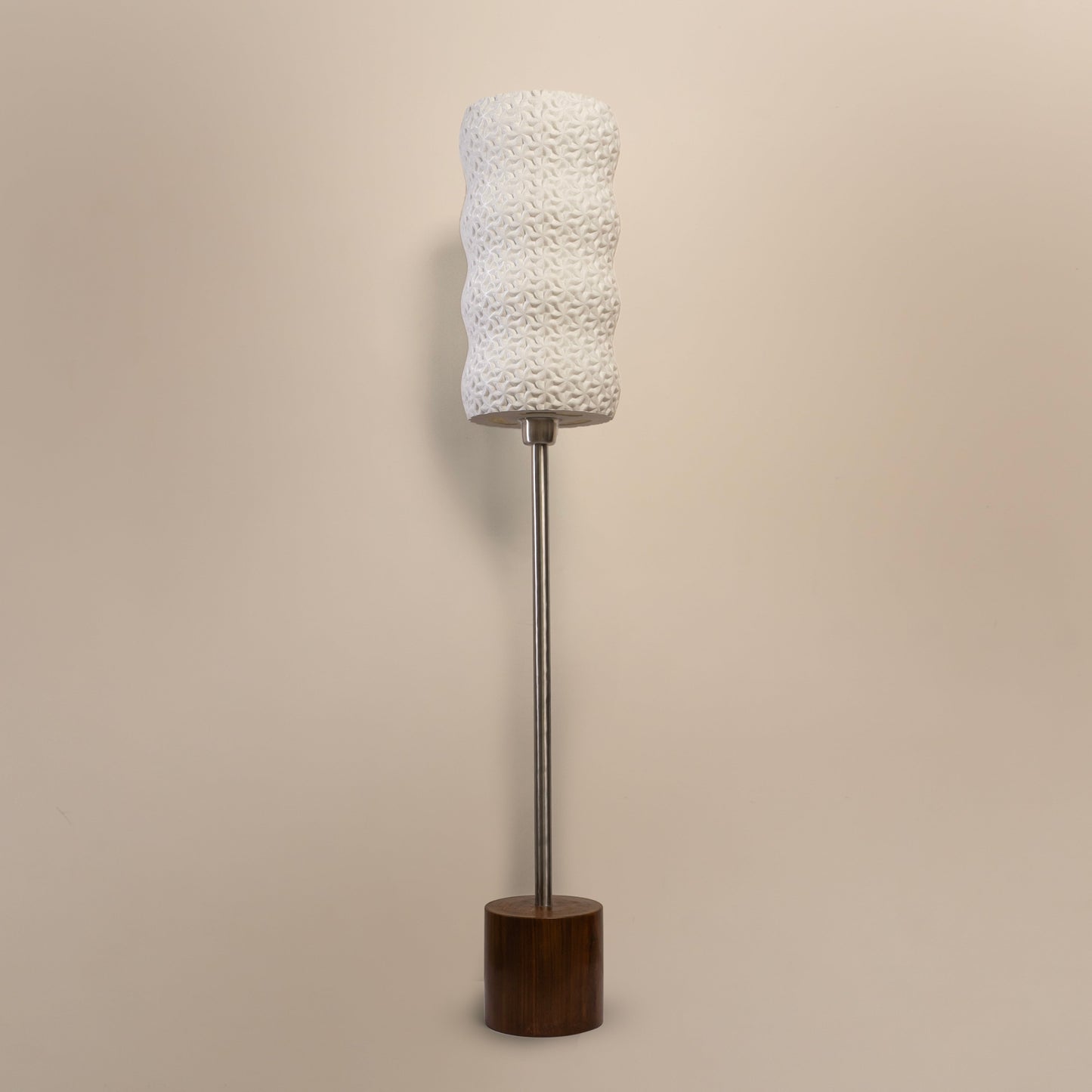 Sozori contemporary standing lamp for living room with textured white shade and wooden base