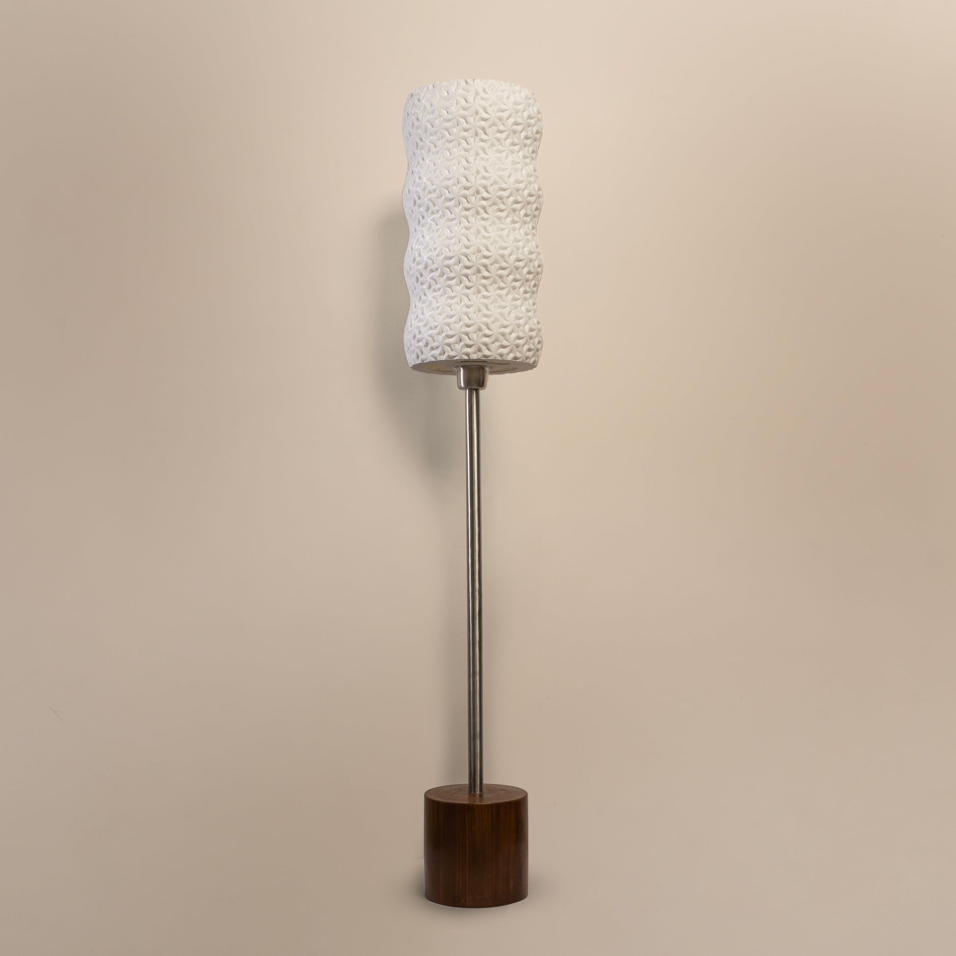 Sozori contemporary standing lamp for living room with textured white shade and wooden base