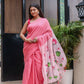 Elegant pink cotton malmal saree with blouse featuring floral motifs for a stylish look