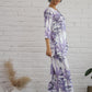 Stylera cotton printed co-ord set featuring a chic design with purple palm leaves, perfect for casual outings