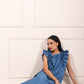 Elegant blue cotton ruffle sleeve dress for women with stylish ruffled details