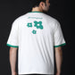Cream oversized flower t-shirt featuring green flower graphics on the back for a trendy look