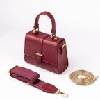 Stylera crimson mini sling bag with detachable straps and gold chain for stylish outings