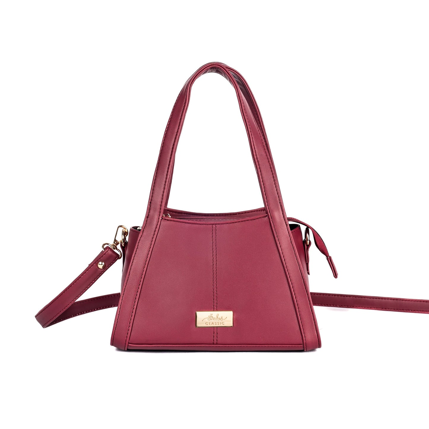 Crimson small handbag by Stylera with stylish handle and detachable strap