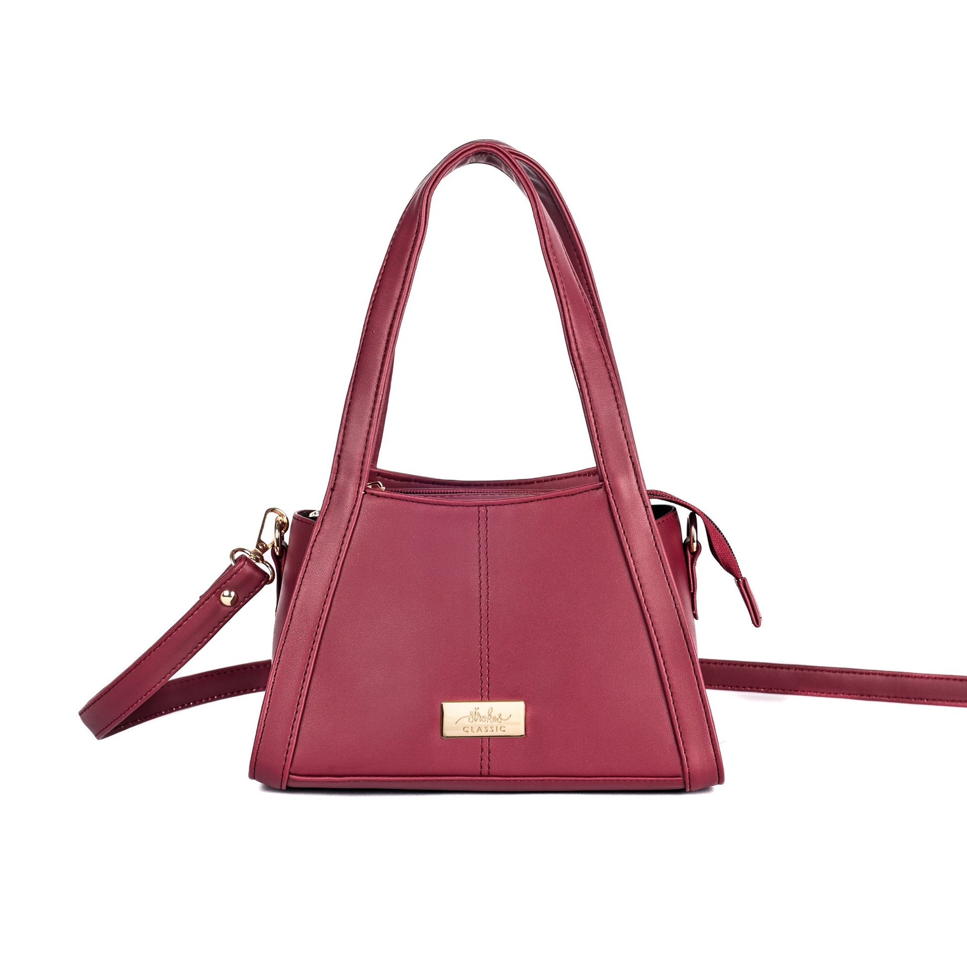 Crimson small handbag by Stylera with stylish handle and detachable strap