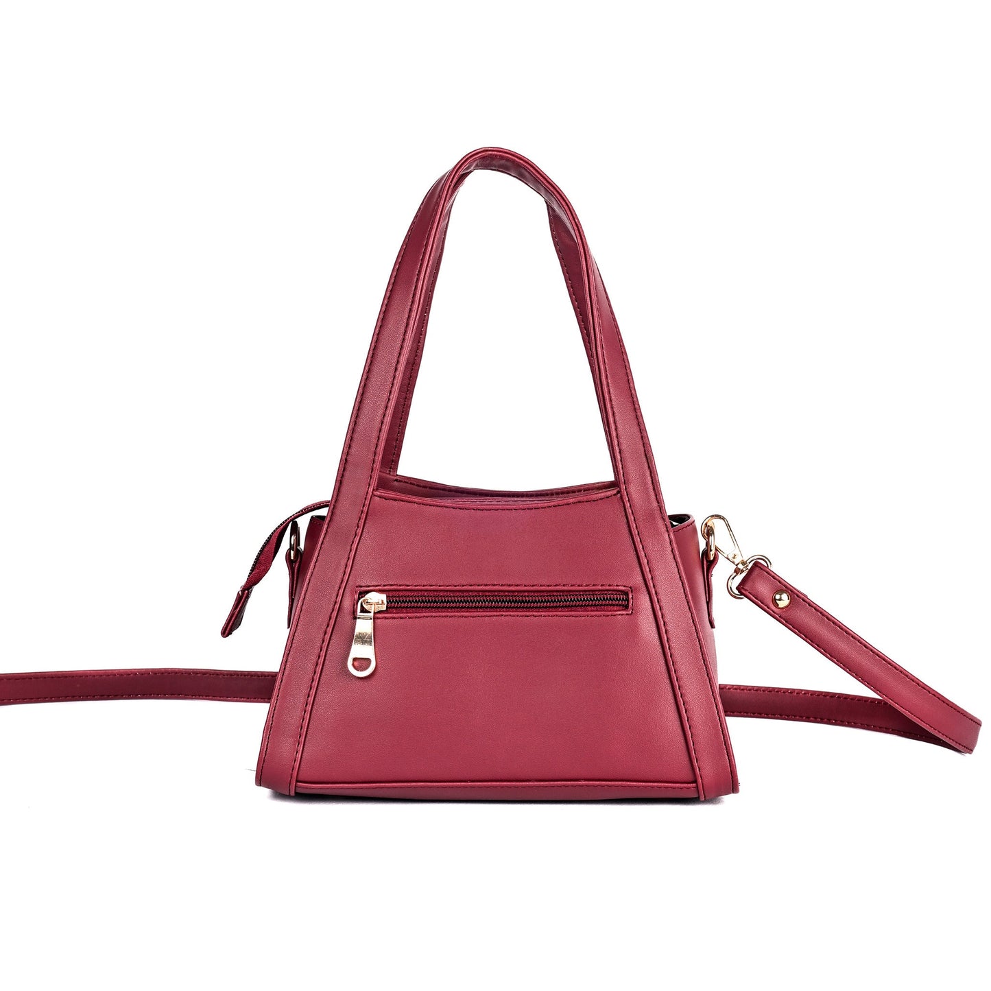 Stylish crimson small handbag with adjustable strap and front pocket for everyday use