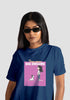 Stylera cute print blue t-shirt for women with girl and dog graphic and big dreams text