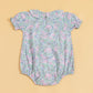 Floral design cute summer romper for babies with short puff sleeves and a peter pan collar