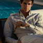 The Monaco Linen Striped Shirt in Sage Green