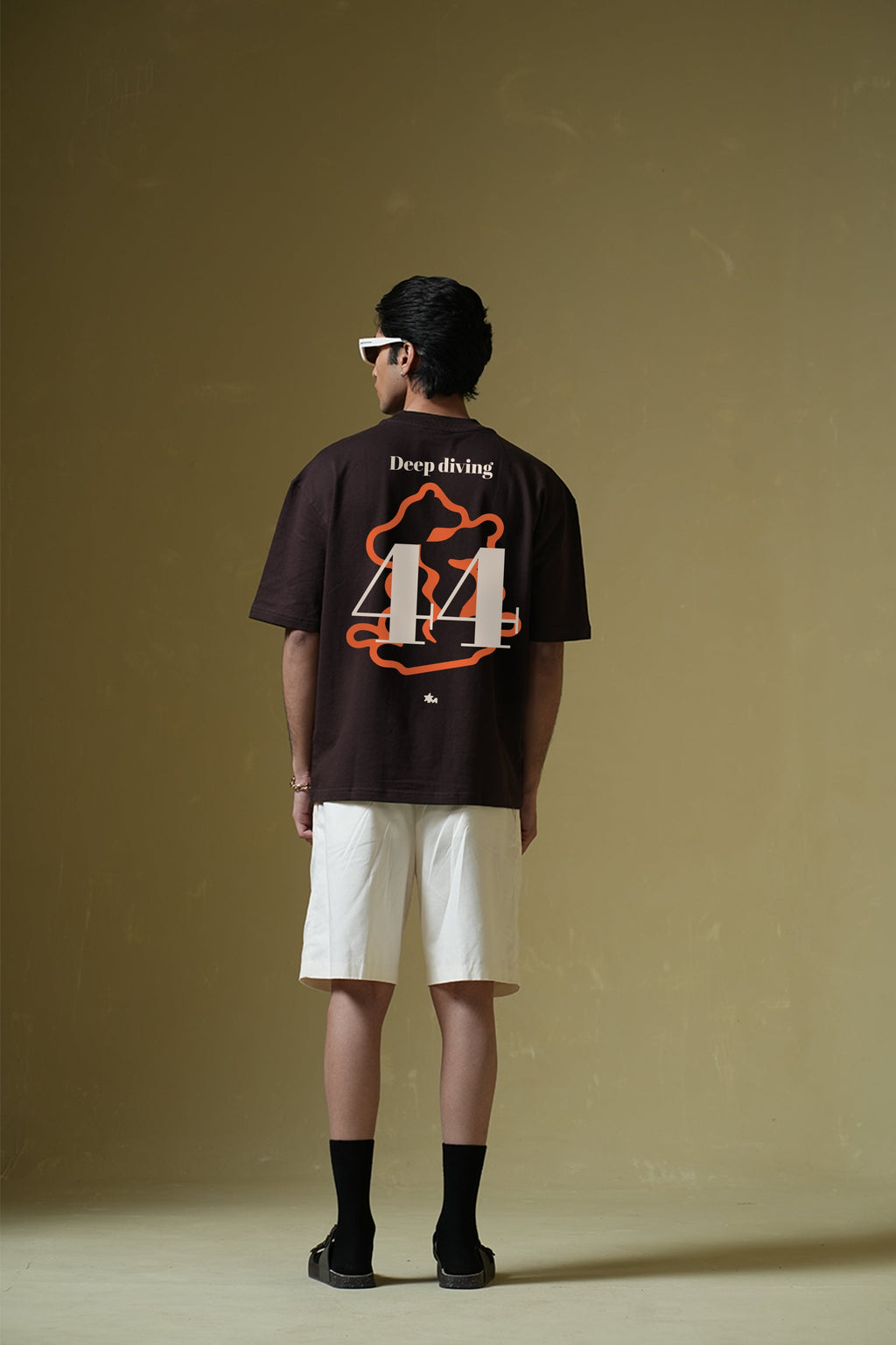Deep Diving Printed Oversized Brown T-Shirt Main Character