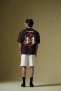 Deep Diving Printed Oversized Brown T-Shirt Main Character