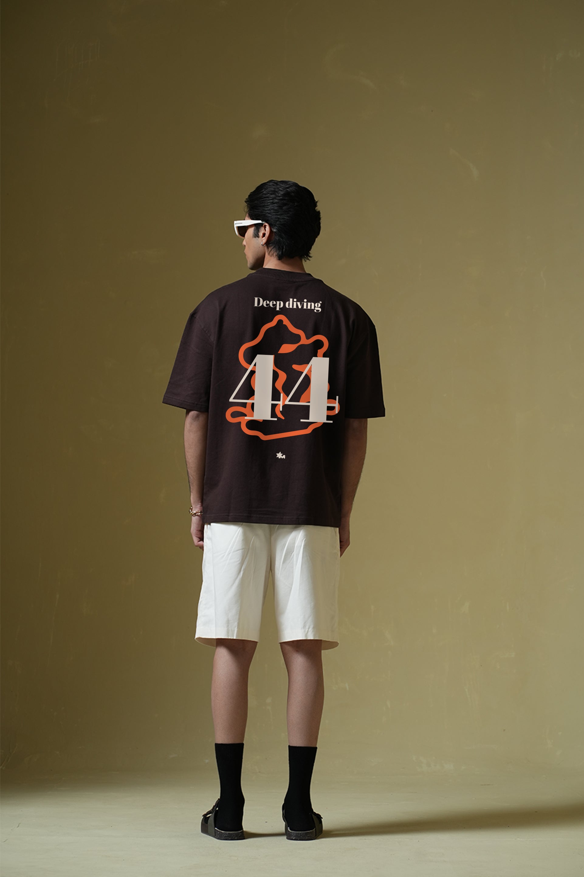 Deep Diving Printed Oversized Brown T-Shirt Main Character