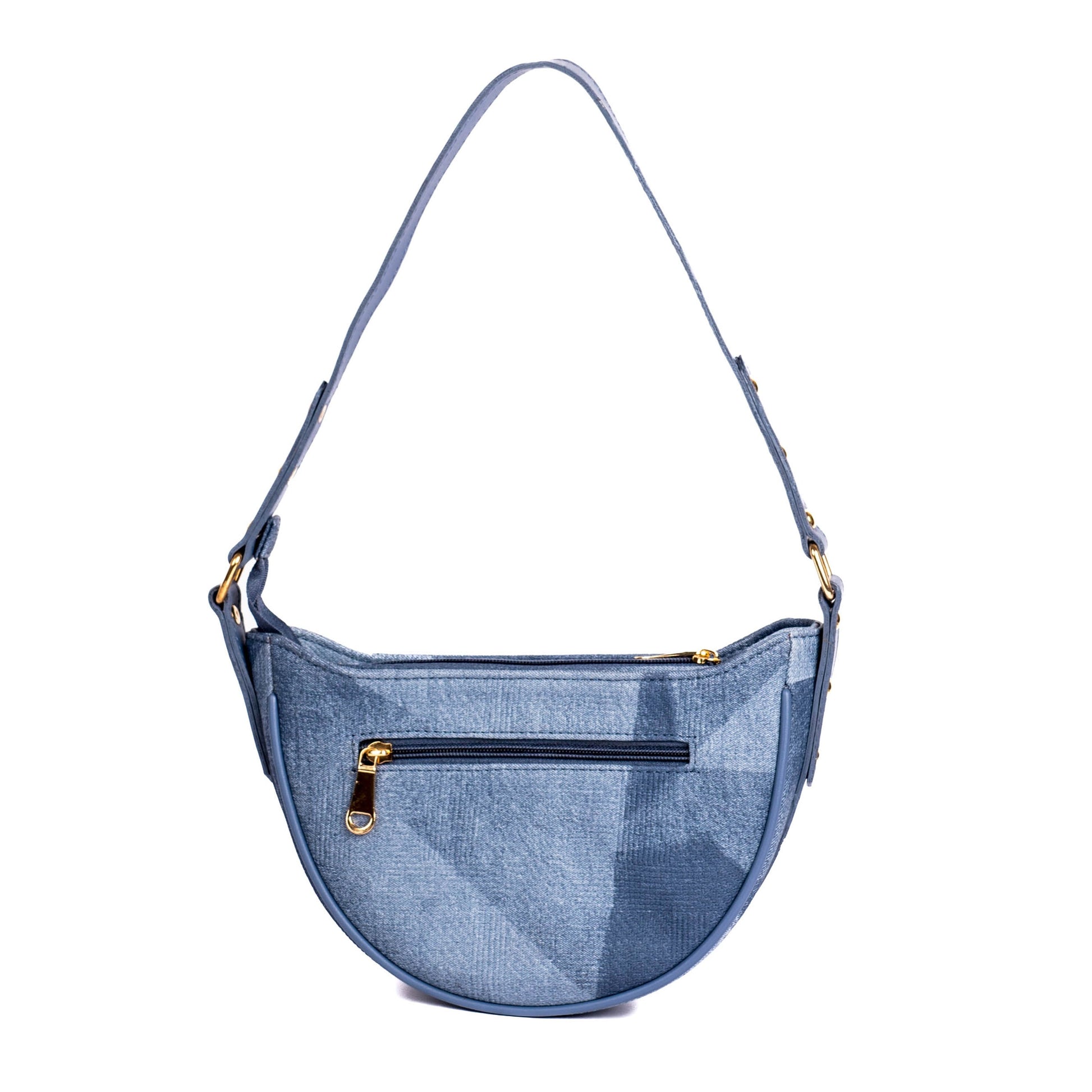 Stylish denim hobo bag by Stylera featuring a curved silhouette and gold hardware