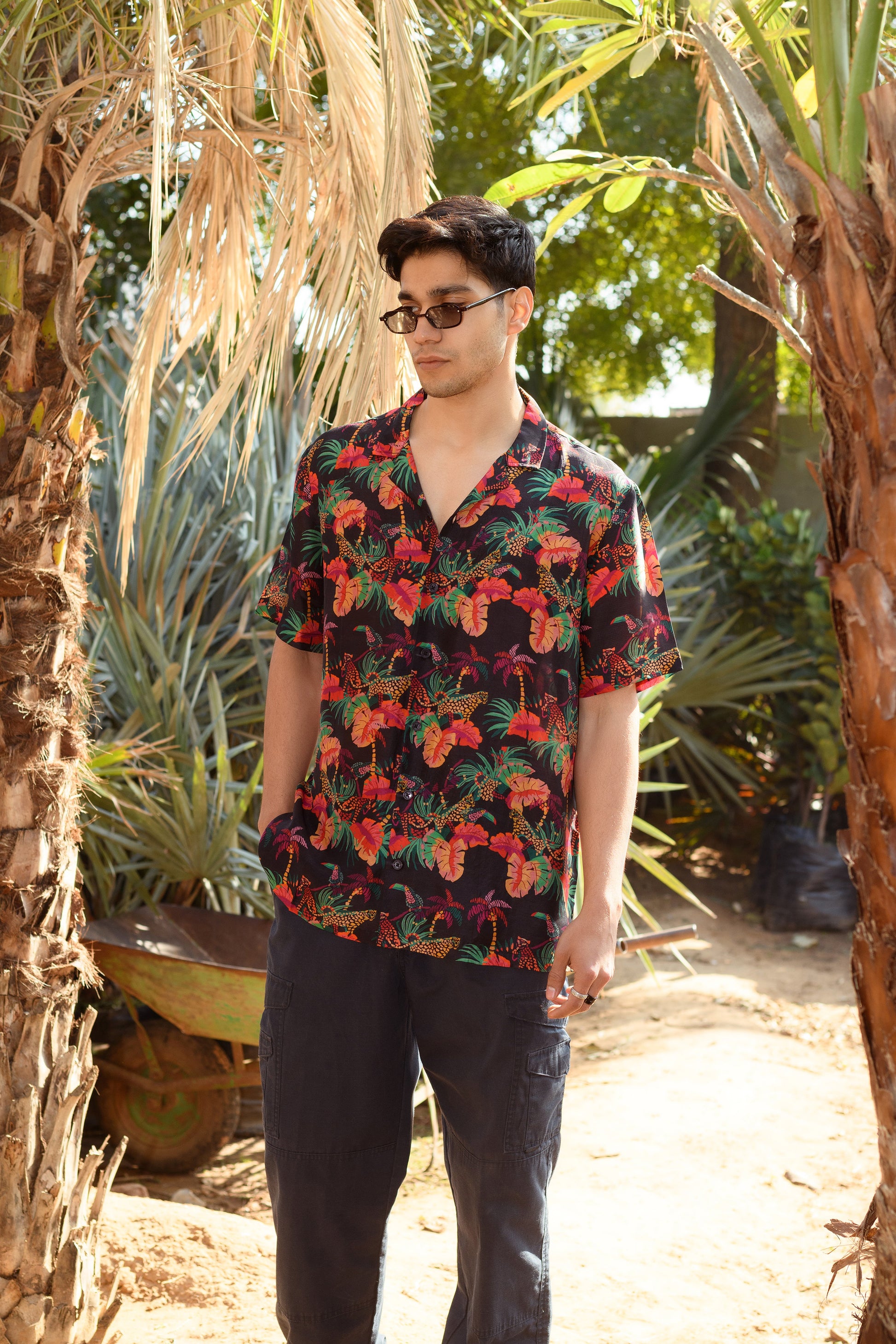Men's designer animal print shirt for men featuring vibrant tropical floral designs and a relaxed fit
