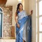 Elegant designer blue saree for women with floral designs, perfect for festive occasions