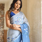 Elegant designer blue saree for women with floral embroidery, perfect for special occasions