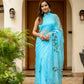 Elegant designer blue saree for women with floral embroidery, perfect for special occasions