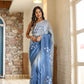 Elegant designer blue saree for women with intricate floral embroidery, perfect for special occasions