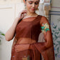 Elegant designer brown saree for wedding with floral embroidery and sheer drape by Stylera 