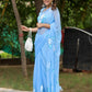 DiraByDimple designer chiffon saree with floral painting in light blue, perfect for special occasions.