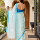 Elegant Stylera designer handpainted saree for parties with floral details and soft blue hues