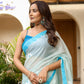 Stylera designer handpainted saree for parties in light blue with floral details for a stylish look