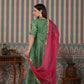 Stylish designer lehriya dress for women in green with a pink dupatta for festive occasions