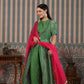 Elegant designer lehriya dress for women with a flowing green silhouette and pink dupatta
