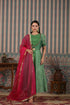 Elegant designer lehriya dress for women featuring a green and pink color scheme with flowing style