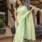 Elegant designer malmal saree with flowers in green, perfect for special occasions and celebrations