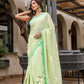 Elegant Stylera designer malmal saree with flowers in light green featuring beautiful floral embroidery