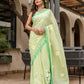 Elegant Stylera designer malmal saree with flowers in light green for stylish occasions