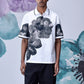 Stylera mens floral polo shirt with black and white large flower print