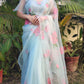 Elegant DiraByDimple designer party wear organza saree with floral prints, perfect for special occasions