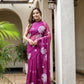 Elegant Stylera designer party wear saree for women in vibrant purple with floral patterns