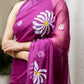 Elegant magenta designer party wear saree for women with floral prints and intricate detailing