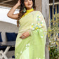 Elegant designer party wear saree in green with floral embellishments for festive occasions