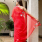 Elegant designer red saree for weddings with floral embroidery perfect for festive occasions