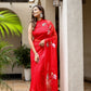 Elegant designer red saree for weddings with floral embroidery, perfect for special occasions