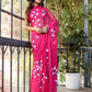 Elegant designer saree for special occasions in vibrant pink with floral embroidery details