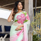 Elegant designer saree for women with floral print in soft pastel colors, perfect for special occasions