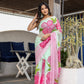 Stylera designer saree for women in mint green with vibrant pink floral patterns
