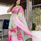 Stylera designer saree for women with vibrant pink flower patterns, perfect for festive occasions