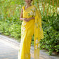 Stylera designer saree with floral art in bright yellow, perfect for festive occasions