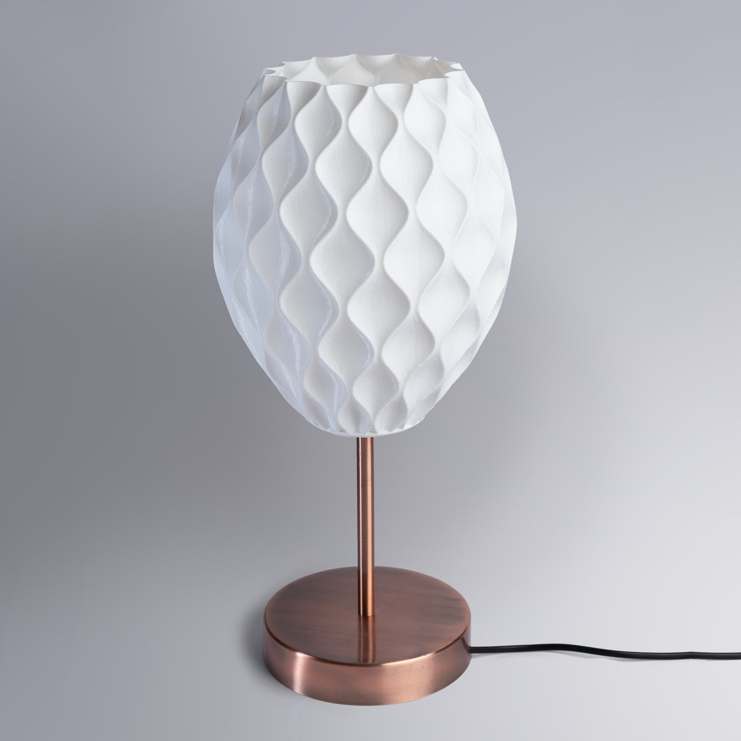 Sozori designer table lamp for home office with a unique textured white shade and copper base