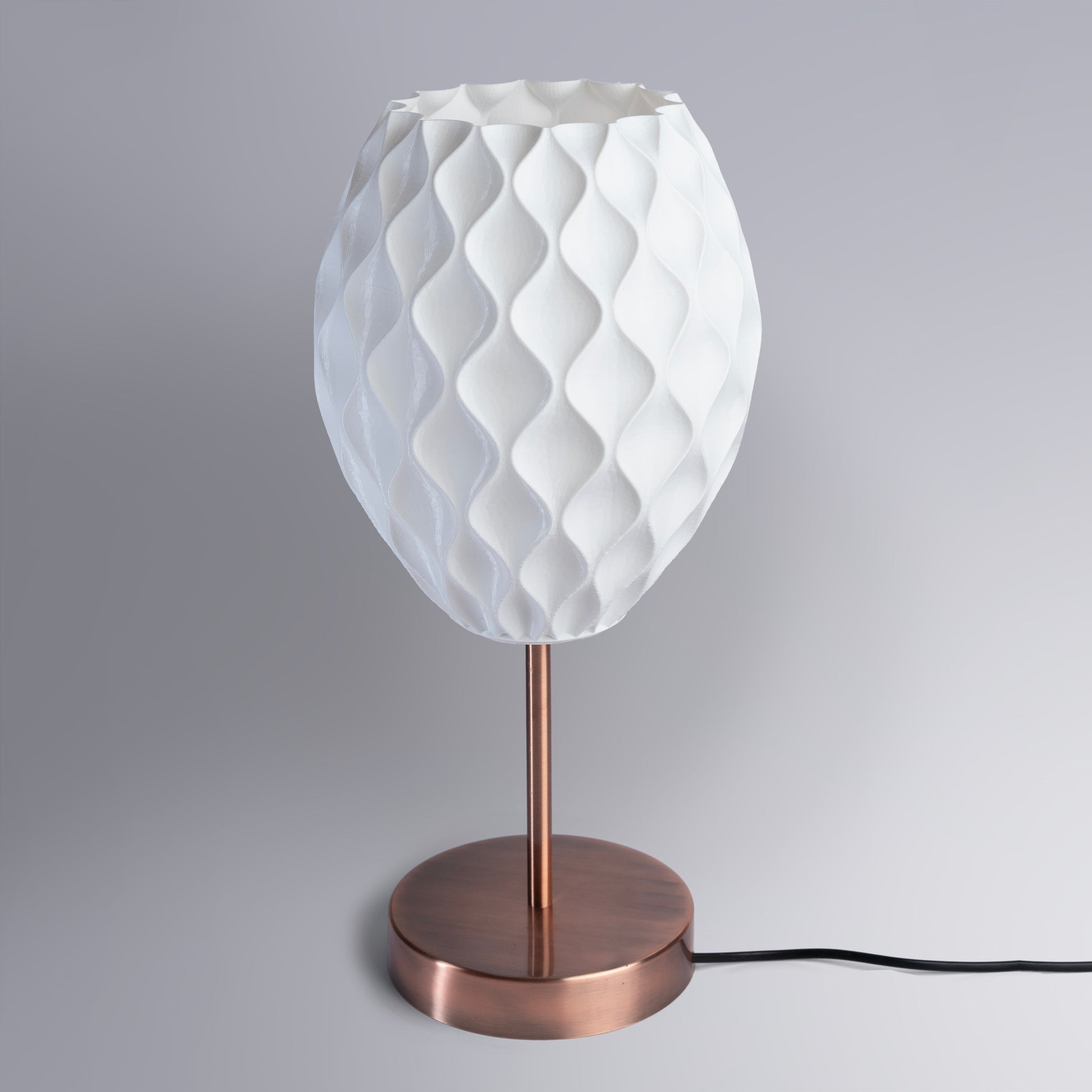 Sozori designer table lamp for home office with a unique textured white shade and copper base