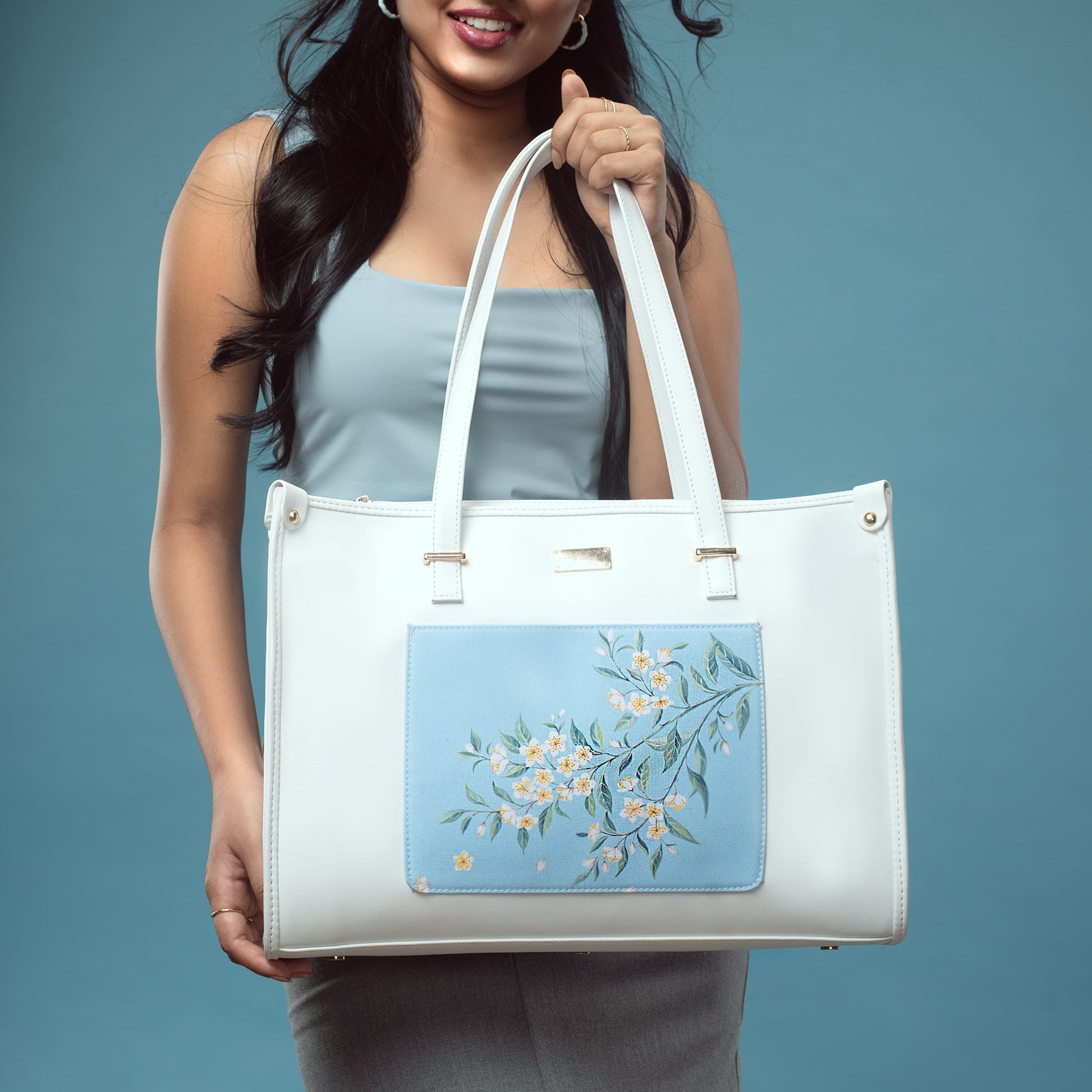 Stylera large designer tote bag with floral design and sturdy handles