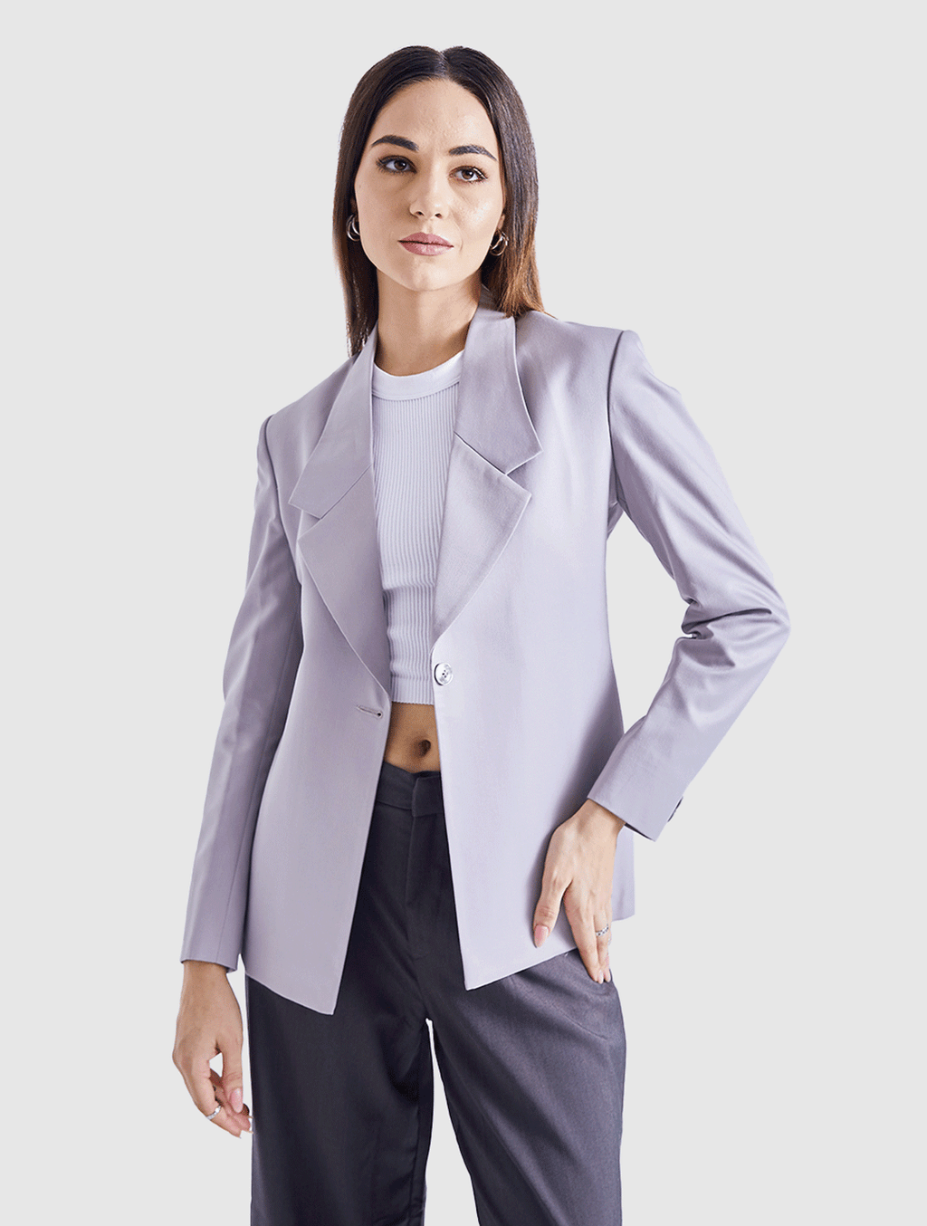 Single-Buttoned Blazer- Grey