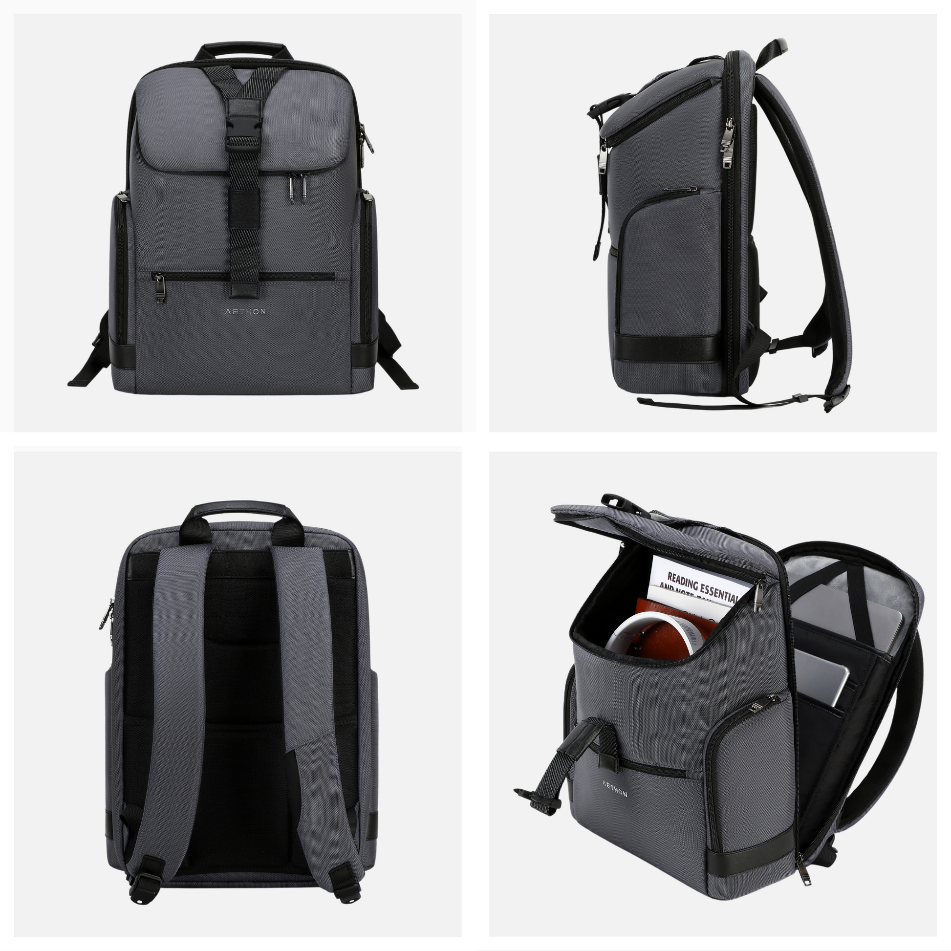 Stylera gray durable laptop backpack for travel with padded back side pockets top handle and organized laptop compartment